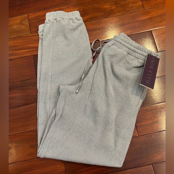Hale Bob Pants - NWT-Hale Bob Metallic Stripe Jogger Pants Silver Gray Light Gray